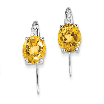 5.1 Carat 14K White Gold Diamond and Citrine Oval Dangle Earrings