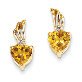 1.2 Carat 14K Gold Diamond and Citrine Heart Post Earrings