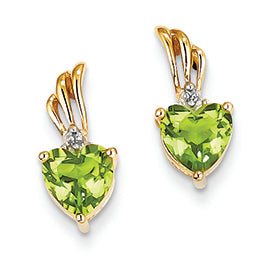 1.5 Carat 14K Gold Diamond and Peridot Heart Post Earrings