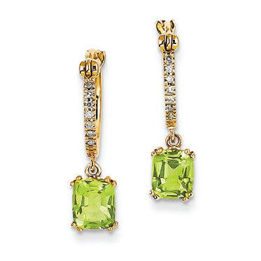 1.7 Carat 14K Gold Diamond and Peridot Dangle Hoop Earrings