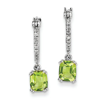 1.7 Carat 14K White Gold Diamond and Peridot Dangle Hoop Earrings