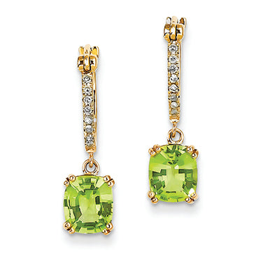 2.4 Carat 14K Gold Diamond and Peridot  Dangle Hoop Earrings