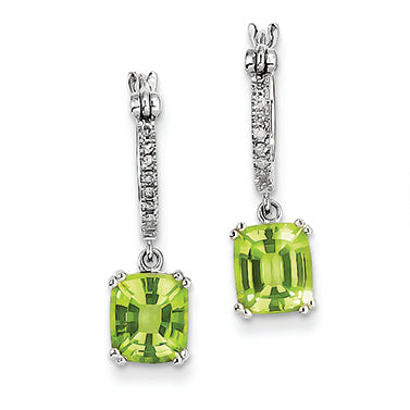 2.4 Carat 14K White Gold Diamond and Peridot  Dangle Hoop Earrings