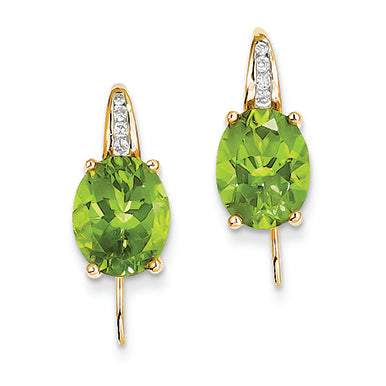 5.4 Carat 14K Gold Diamond and Peridot Oval Dangle Earrings