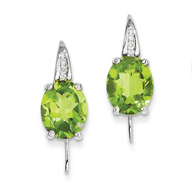 5.4 Carat 14K White Gold Diamond and Peridot Oval Dangle Earrings