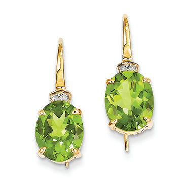 5.3 Carat 14K Gold Diamond and Peridot Oval Dangle Earrings