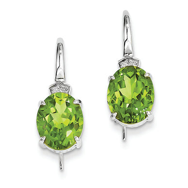 5.3 Carat 14K White Gold Diamond and Peridot Oval Dangle Earrings