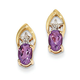 0.8 Carat 14K Gold Diamond and Amethyst Oval Post Earrings