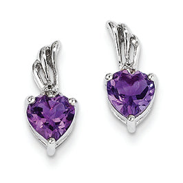 1.2 Carat 14K White Gold Diamond and Amethyst Heart Post Earrings