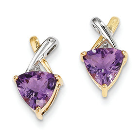 1.8 Carat 14K Gold & Rhodium Amethyst and White Topaz Trillion Post Earrings