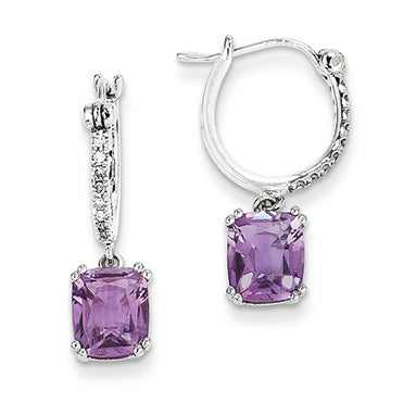 2.2 Carat 14K White Gold Diamond and Amethyst  Dangle Hoop Earrings