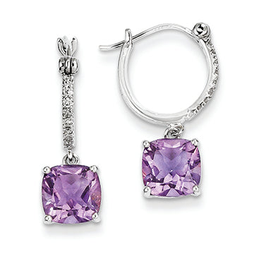 2.4 Carat 14K White Gold Diamond and Amethyst Dangle Hoop Earrings