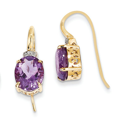 5 Carat 14K Gold Diamond and Amethyst Oval Dangle Earrings