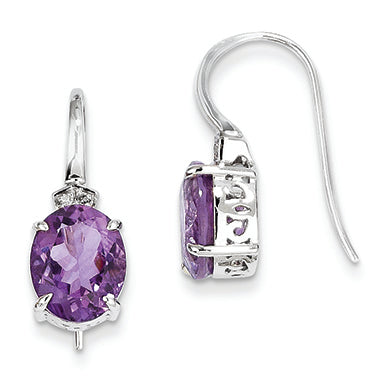 5 Carat 14K White Gold Diamond and Amethyst Oval Dangle Earrings