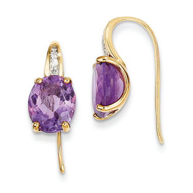 5.1 Carat 14K Gold Diamond and Amethyst Oval Dangle Earrings