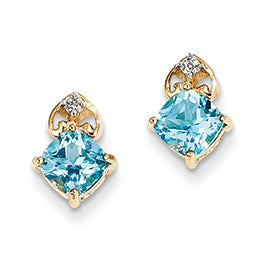1.4 Carat 14K Gold Diamond and Light Swiss Blue Topaz Post Earrings