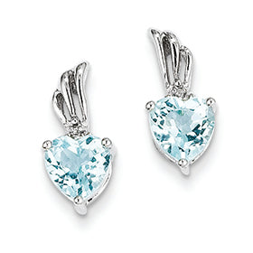 1.5 Carat 14K White Gold Diamond and Blue Topaz Heart Post Earrings