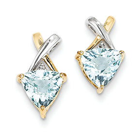 2 Carat 14K Gold & Rhodium Blue Topaz and White Topaz Trillion Post Earrings