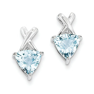 2 Carat 14K White Gold Blue Topaz and White Topaz Trillion Post Earrings