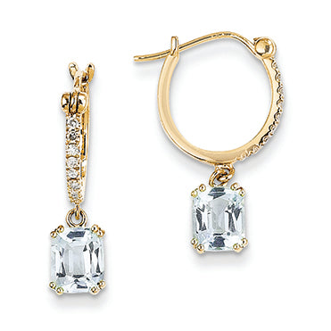 2 Carat 14K Gold Diamond and Blue Topaz Dangle Hoop Earrings