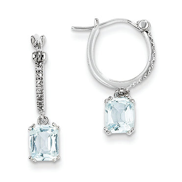2 Carat 14K White Gold Diamond and Blue Topaz Dangle Hoop Earrings
