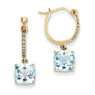 4.3 Carat 14K Gold Diamond and Blue Topaz Dangle Hoop Earrings
