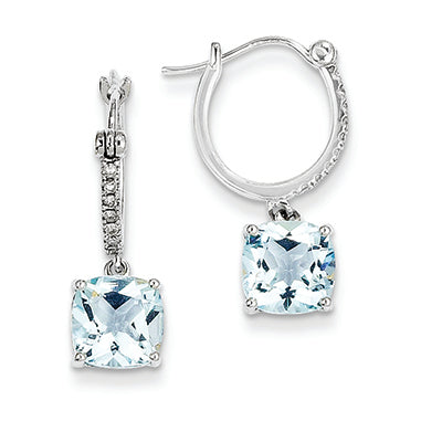 4.3 Carat 14K White Gold Diamond and Blue Topaz Dangle Hoop Earrings