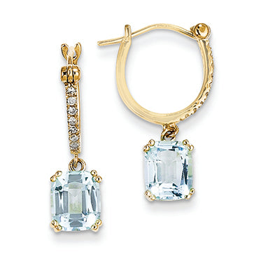 3 Carat 14K Gold Diamond and Blue Topaz  Dangle Hoop Earrings