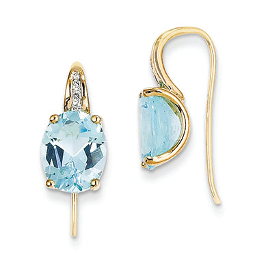 6.9 Carat 14K Gold Diamond and Blue Topaz Oval Dangle Earrings