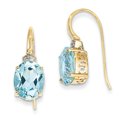 6.8 Carat 14K Gold Diamond and Blue Topaz Oval Dangle Earrings