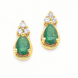 1 Carat 14K Gold 6x4mm Pear Emerald & Diamond Earrings