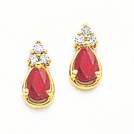 1.3 Carat 14K Gold 6x4mm Pear Ruby & Diamond Earrings