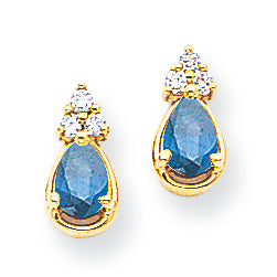 1.3 Carat 14K Gold 6x4mm Pear Sapphire & Diamond Earrings