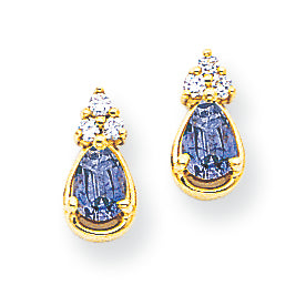 1.1 Carat 14K Gold 6x4mm Pear Tanzanite & Diamond Earrings