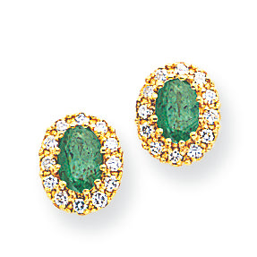 1.2 Carat 14K Gold 6x4mm Oval Emerald & Diamond Earrings
