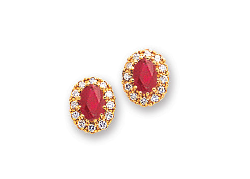 1.6 Carat 14K Gold 6x4mm Oval Ruby & Diamond Earrings