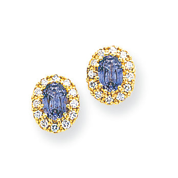 1.3 Carat 14K Gold 6x4mm Oval Tanzanite & Diamond Earrings