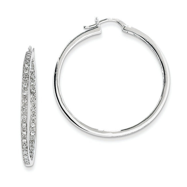 0.7 Carat 14K White Gold Quality Completed Diamond In/Out Hoop Earrings