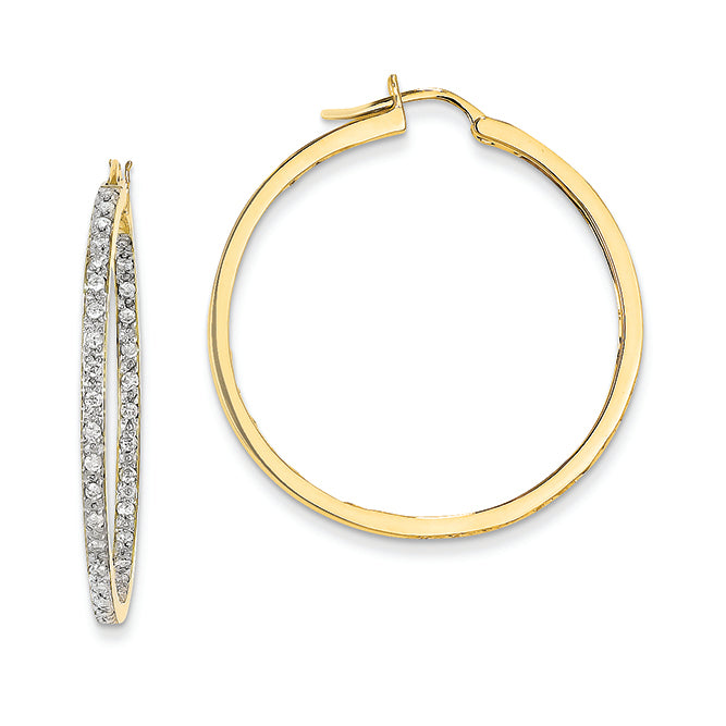 0.7 Carat 14K Gold Quality Completed Diamond In/Out Hoop Earrings