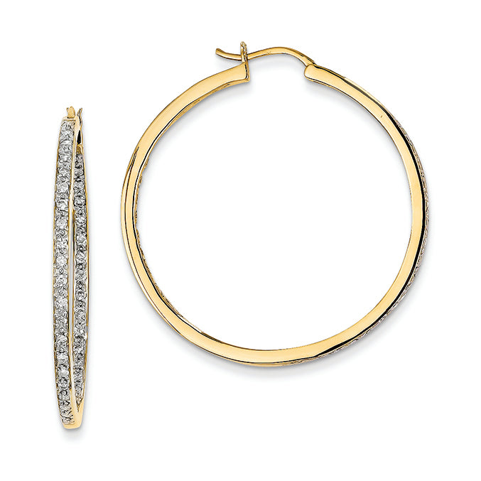 0.7 Carat 14K Gold Quality Completed Diamond In/Out Hoop Earrings