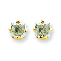 0.7 Carat 14K Gold 4mm Square Green Amethyst Earring