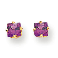 0.7 Carat 14K Gold 4mm Princess Cut Amethyst Earring