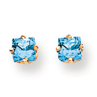 1 Carat 14K Gold 4mm Princess Cut Blue Topaz Earring