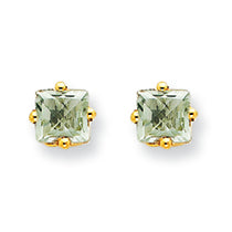 0.7 Carat 14K Gold 4mm Square Green Amethyst Earring