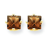 0.6 Carat 14K Gold 4mm Square Smokey Quartz Earring