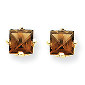 0.7 Carat 14K Gold 4mm Square Smokey Quartz Earring