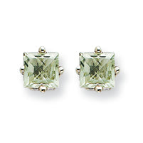 0.7 Carat 14K Goldw 4mm Square Green Amethyst Earring