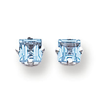 1 Carat 14K White Gold 4mm Princess Cut Blue Topaz earring