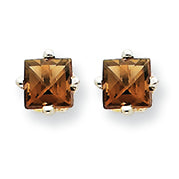 0.6 Carat 14K Goldw 4mm Square Smokey Quartz Earring
