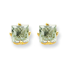 1.2 Carat 14K Gold 5mm Square Green Amethyst Earring